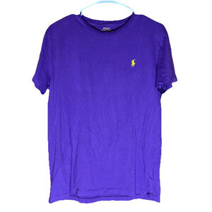 Vintage Polo Ralph Lauren Purple T Shirt Sz S Mens Short Sleeve Yellow Logo